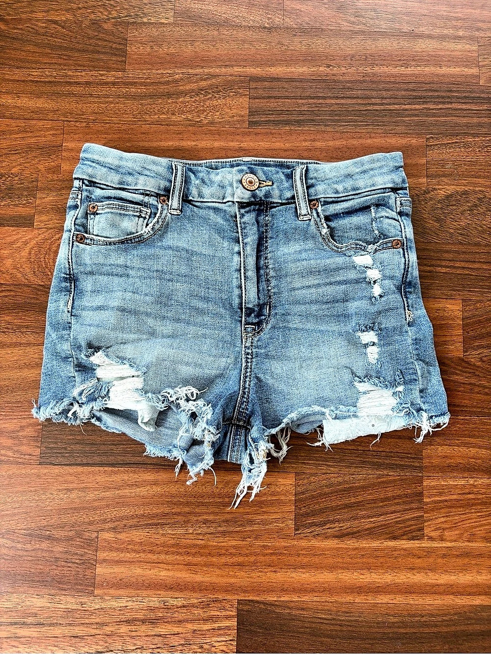 American Eagle Super Stretch Distressed Denim Jean Shorts Blue Size 2